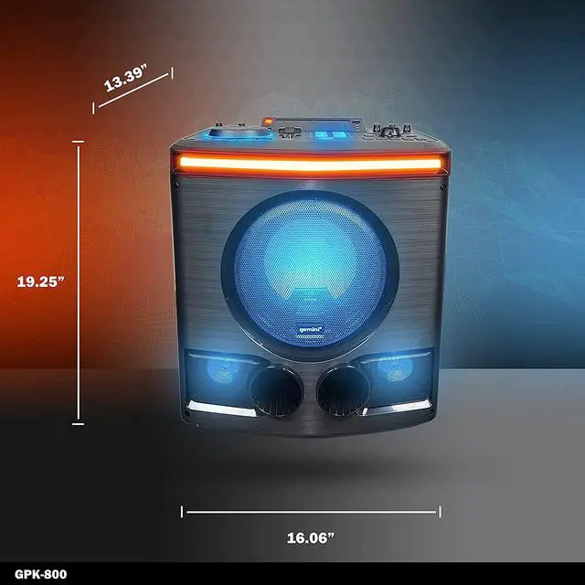 Alt view image 3 of 12 - Gemini GPK-800 Big DJ LED Karaoke Party Bluetooth Speakers with Lights Subwoofer