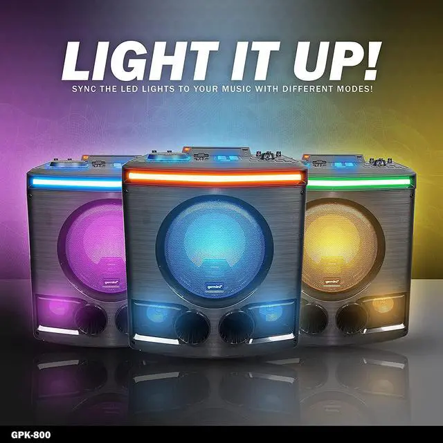 Alt view image 4 of 12 - Gemini GPK-800 Big DJ LED Karaoke Party Bluetooth Speakers with Lights Subwoofer