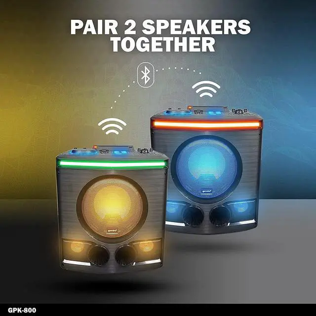Alt view image 5 of 12 - Gemini GPK-800 Big DJ LED Karaoke Party Bluetooth Speakers with Lights Subwoofer