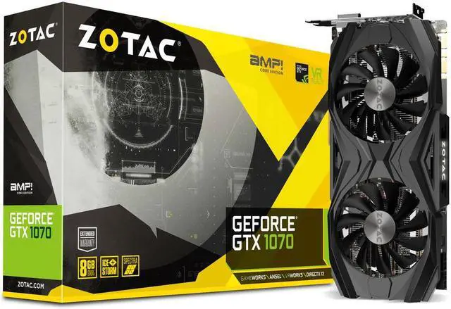Alt view image 2 of 7 - Zotac GeForce GTX 1070 AMP Core Edition Graphic Card - 1.61 GHz Core - 1.80 GHz Boost Clock - 8 GB GDDR5 - Dual Slot Space Required