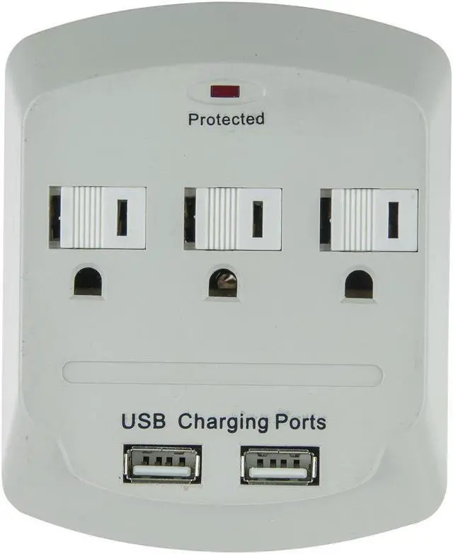 Alt view image 4 of 4 - Sunlite 04068 USB Charger - 3 Outlet, 900 Joules Surge Protector Tap,  2 Port - White