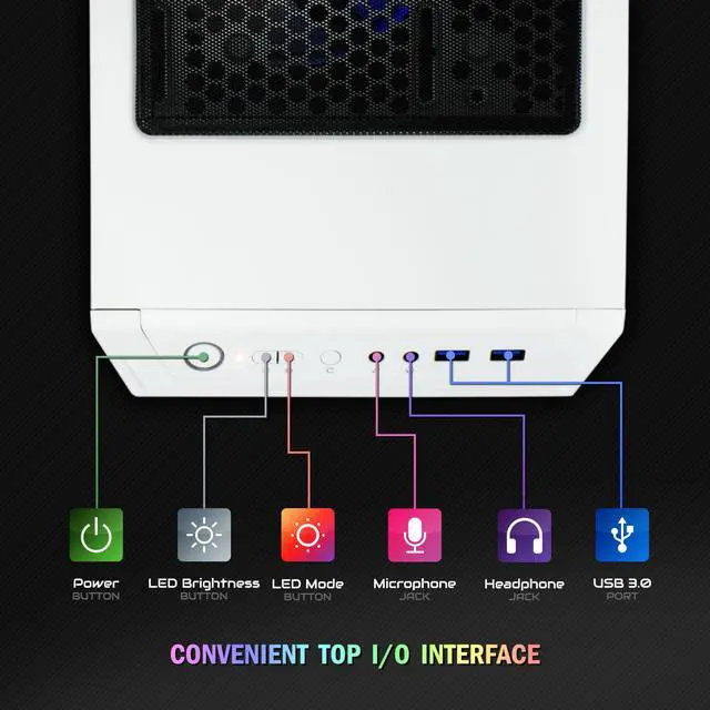 Alt view image 6 of 6 - Periphio Castle Prebuilt Gaming PC | Ryzen 5 5600G (4.4GHz Turbo) | AMD Vega 7 iGPU (4GB) | 1TB M.2 NVMe SSD Storage | 16GB DDR4 RGB RAM | Windows 11 Gaming Desktop Computer Tower | 5G-WIFI + BT