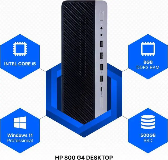 Alt view image 6 of 7 - HP EliteDesk 800G4 Desktop Computer | Hexa Core Intel i5 (3.2) | 8GB DDR4 RAM | 500GB SSD Solid State | Windows 11 Professional | 22in LCD Monitor | Perfect Family Computer
