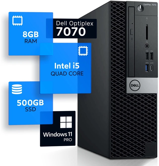 Main image of Dell Optiplex 7070 Desktop Computer | Hexa Core Intel i5 (3.2GHz) | 8GB DDR4 RAM | 500GB SSD Solid State | 5G-WiFi & Bluetooth | Windows 11 Professional | Home or Office PC