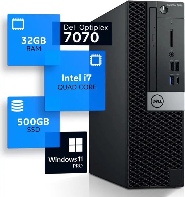 Main image of Dell Optiplex 7070 Desktop Computer | Hexa Core Intel i7 (3.4GHz) | 32GB DDR4 RAM | 500GB SSD Solid State | 5G-WiFi & Bluetooth | Windows 11 Professional | Home or Office PC