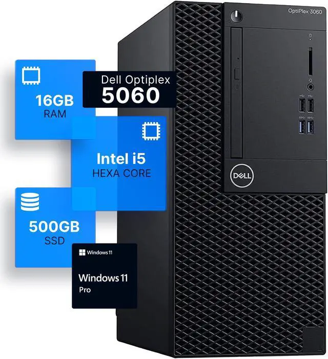 Main image of Dell Optiplex 3060 Tower Desktop Computer | Intel i5-8500 (3.2) | 16GB DDR4 RAM | 500GB SSD Solid State | Windows 11 Professional  | Home or Office PC