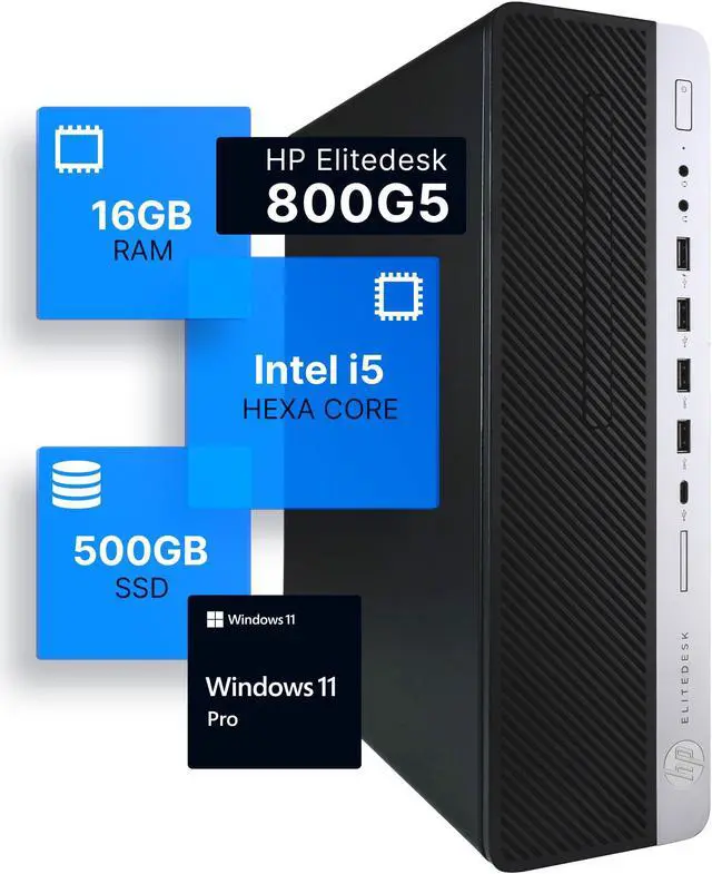Main image of HP EliteDesk 800G5 Desktop Computer | Intel i5-9500 (3.2) | 16GB DDR4 RAM | 500GB SSD Solid State | Windows 11 Professional | Home or Office PC