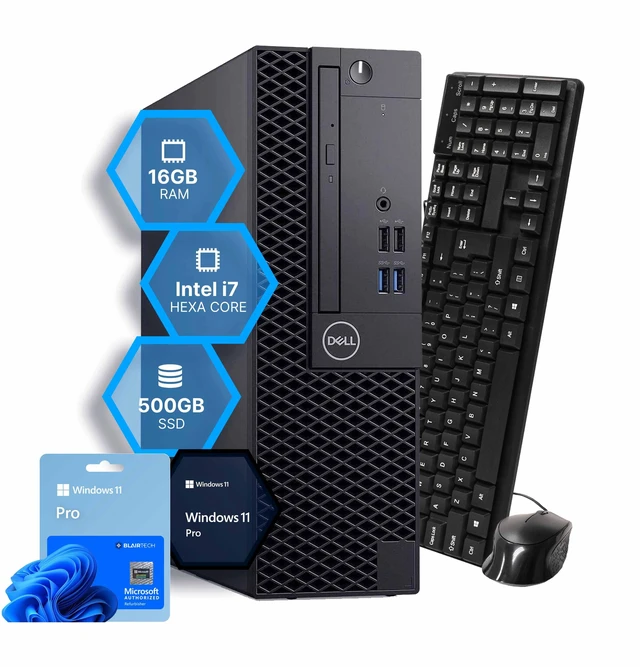 Main image of Dell OptiPlex 3070 Desktop PC | Intel Core i7 9thth Gen Hexa Core | 16GB RAM | 500GB SSD | Windows 11 Pro | WiFi + Bluetooth | Wired Keyboard & Mouse