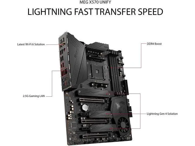 Alt view image 4 of 6 - MSI Meg X570 Unify Motherboard (AMD AM4, DDR4, PCIe 4.0, SATA 6GB/s, M.2, USB 3.2 Gen 2, Ax Wi-Fi 6, Bluetooth 5, ATX)