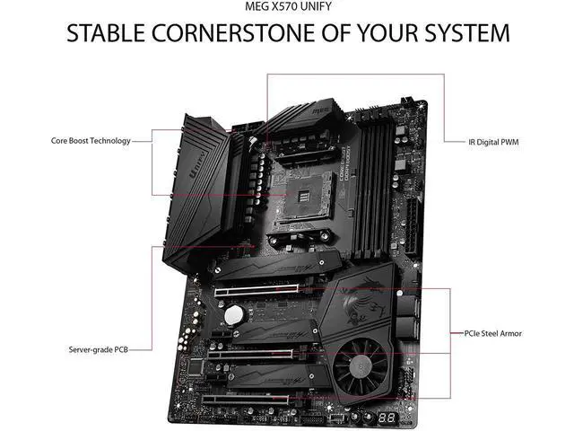 Alt view image 5 of 6 - MSI Meg X570 Unify Motherboard (AMD AM4, DDR4, PCIe 4.0, SATA 6GB/s, M.2, USB 3.2 Gen 2, Ax Wi-Fi 6, Bluetooth 5, ATX)