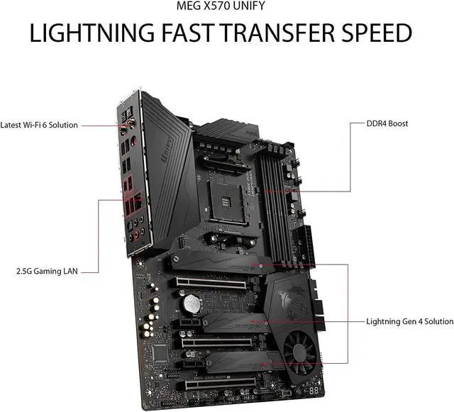 Alt view image 3 of 4 - MSI Meg X570 Unify AMD AM4, DDR4, PCIe 4.0, SATA M.2 Bluetooth 5 ATX Motherboard
