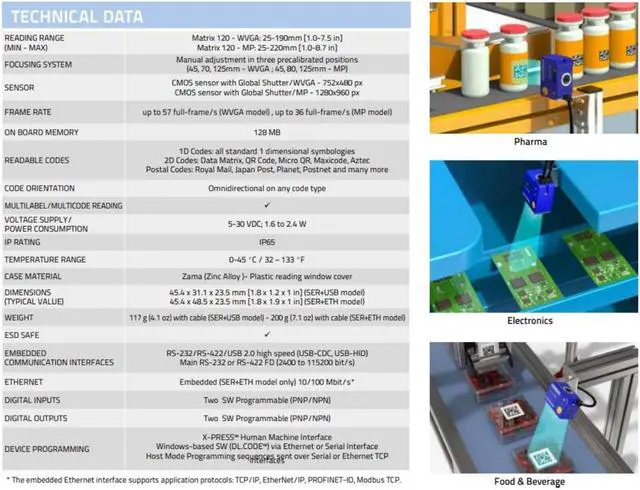 Alt view image 2 of 2 - Datalogic MATRIX 120 210-000 WVGA SER+USB STD Smallest Ultra-compact Industrial 2D Imager Barcode Scanner Part Number: 937800000