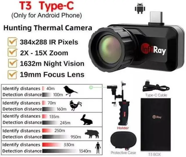 Alt view image 3 of 7 - InfiRay T3 Thermal Imager Camera For Mobile Phone Android Infrared Camera  (T3+Holder+Green Spot Laser)