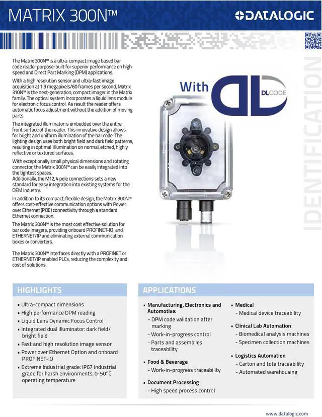 Alt view image 3 of 5 - Datalogic MATRIX 300N 482-010 Code Barcode Scanner Reader