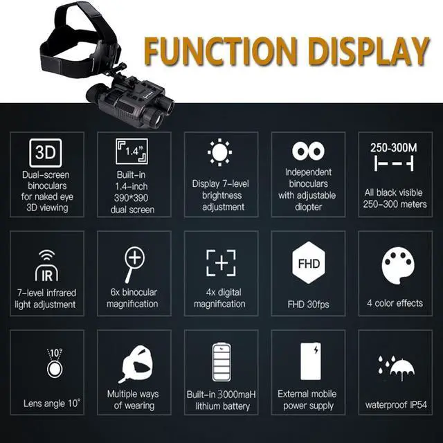 Alt view image 6 of 7 - NV8000 4K 3D Binoculars Infrared Head Mounted Night Vision Goggles for Hunting