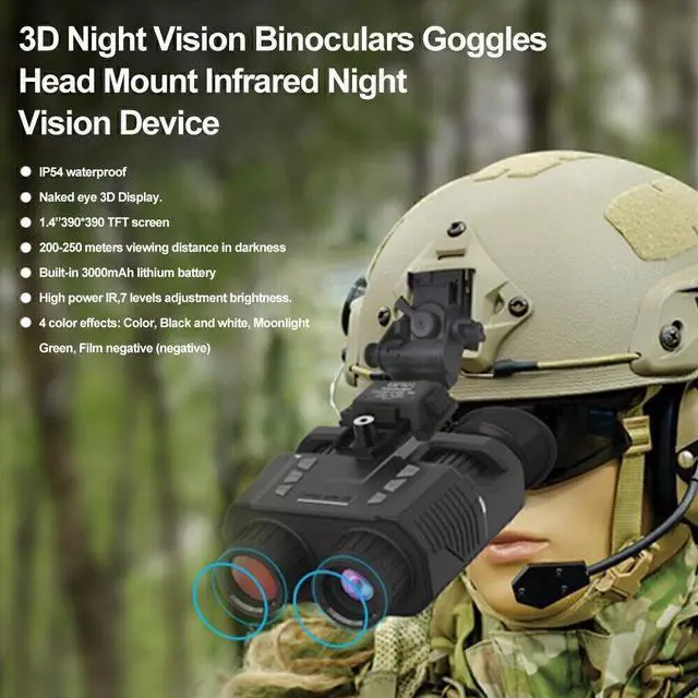 Alt view image 7 of 7 - NV8000 3D Night Vision 850nm Zoom Binoculars Infrared Digital Head Mount Goggles