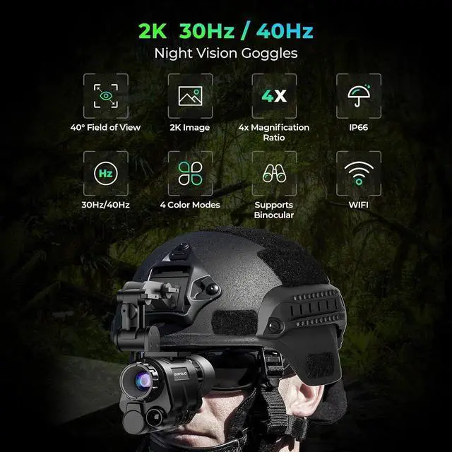 Alt view image 4 of 7 - NVG30 Infrared 1920x1080p Night Vision Goggles Monocular WiFi Helmet Hunting NVG
