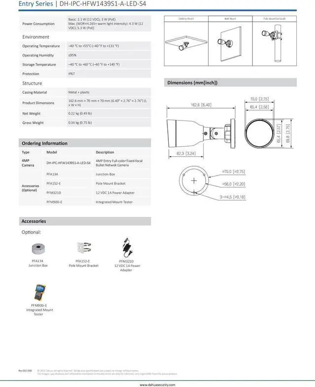 Alt view image 7 of 7 - IPC-HFW1439S1-A-LED-S4 4MP Full-color POE Bullet IP Surveillance Camera Security IP67 Built-in Mic Warm Light 3.6mm lens