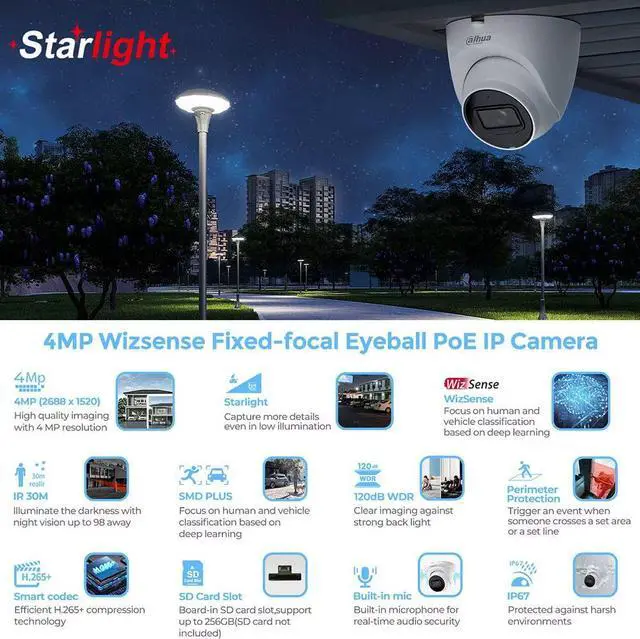 Alt view image 2 of 7 - IPC HDW2441T-S 4MP IR Fixed-focal Eyeball WizSense Network Camera night vision high-definition surveillance kit 3.6mm lens