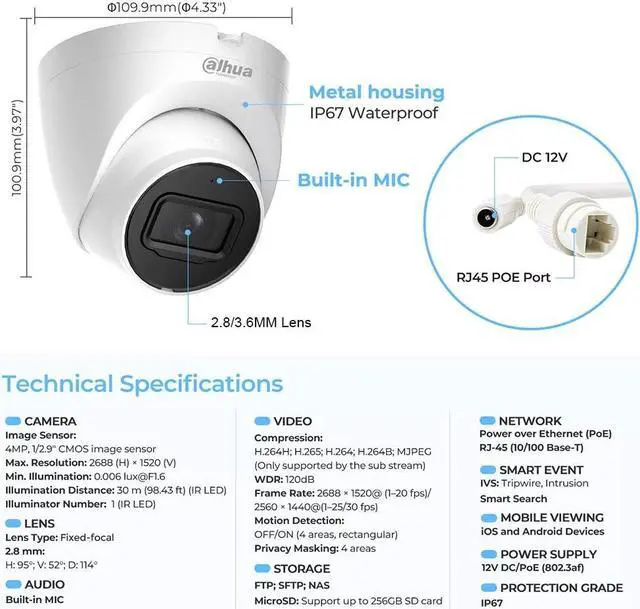 Alt view image 5 of 7 - IPC HDW2441T-S 4MP IR Fixed-focal Eyeball WizSense Network Camera night vision high-definition surveillance kit 3.6mm lens