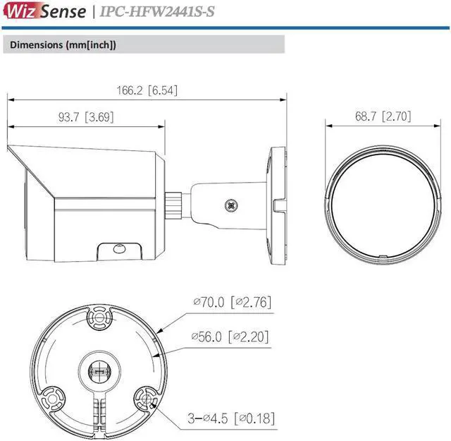 Alt view image 5 of 7 - IPC-HFW2441S-S 4MP 2K Bullet WizSense Network IP Camera IR 30M built-in MIC SD Slot SMD Plus IVS POE H.265 IP67 Black 3.6mm lens