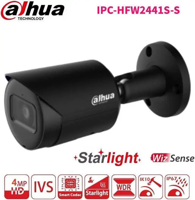 Alt view image 3 of 7 - IPC-HFW2441S-S 4MP 2K Bullet WizSense Network IP Camera IR 30M built-in MIC SD Slot SMD Plus IVS POE H.265 IP67 Black 3.6mm lens