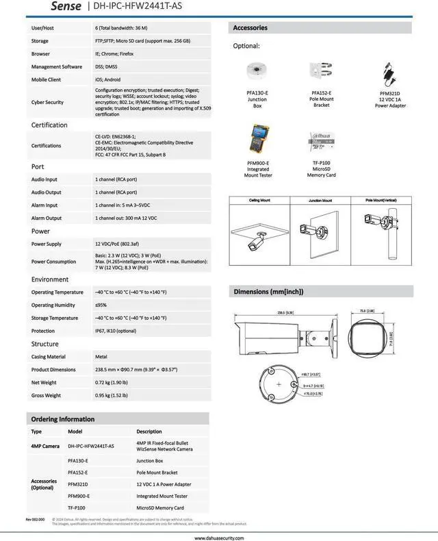 Alt view image 7 of 7 - IPC-HFW2441T-AS 4MP WizSense Bullet IP Camera IR80m SMD+ PoE Built-in Mic White 6mm lens