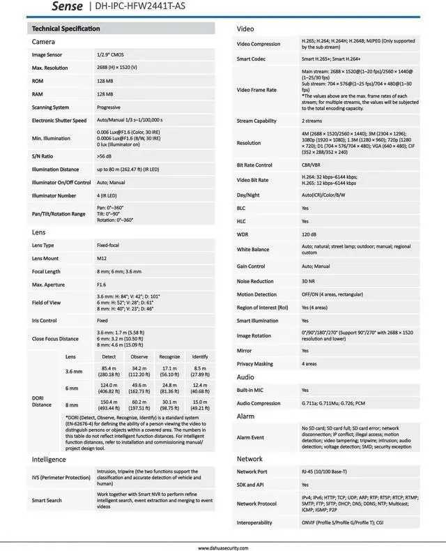 Alt view image 5 of 6 - IPC-HFW2441T-AS 4MP WizSense POE IVS IR Built-in MIC Network IP Camera Black 3.6mm lens