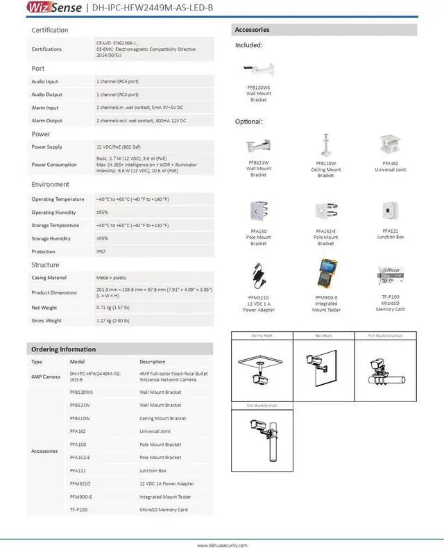 Alt view image 6 of 6 - IPC-HFW2449M-AS-LED-B 4MP Full-color Bullet Wizsense IP Camera MIC POE