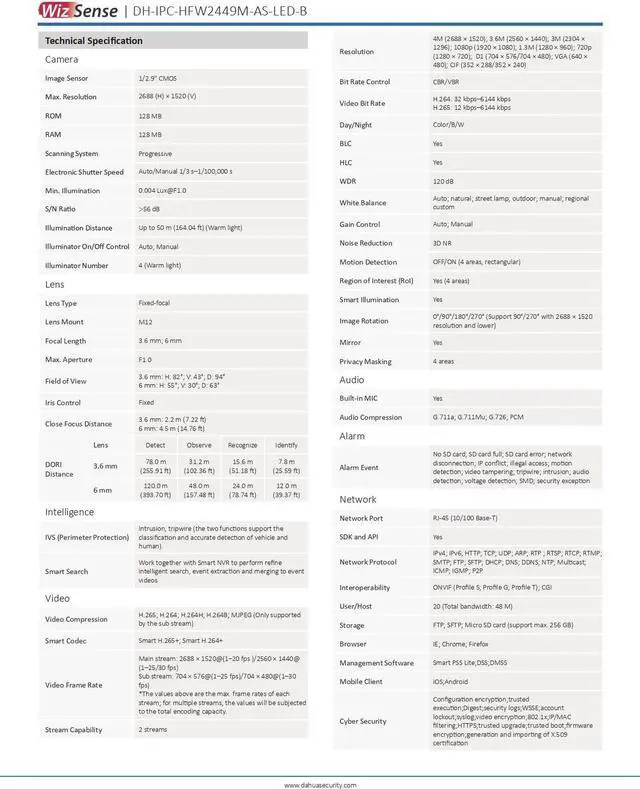 Alt view image 5 of 6 - IPC-HFW2449M-AS-LED-B 4MP Full-color Bullet Wizsense IP Camera MIC POE