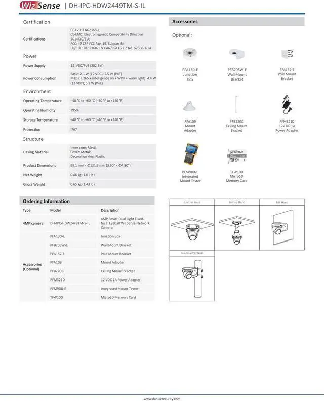Alt view image 5 of 5 - AI IPC-HDW2449TM-S-IL 4MP Smart Dual Light Eyeball WizSense Network IP Camera Support Human Detection Black 2.8mm lens