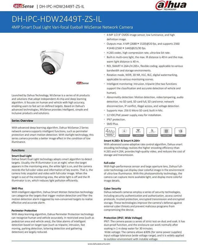 Alt view image 3 of 5 - 4MP IPC-HDW2449T-ZS-IL Wizsense 5x Motorized MIC IP Camera Smart-Light POE