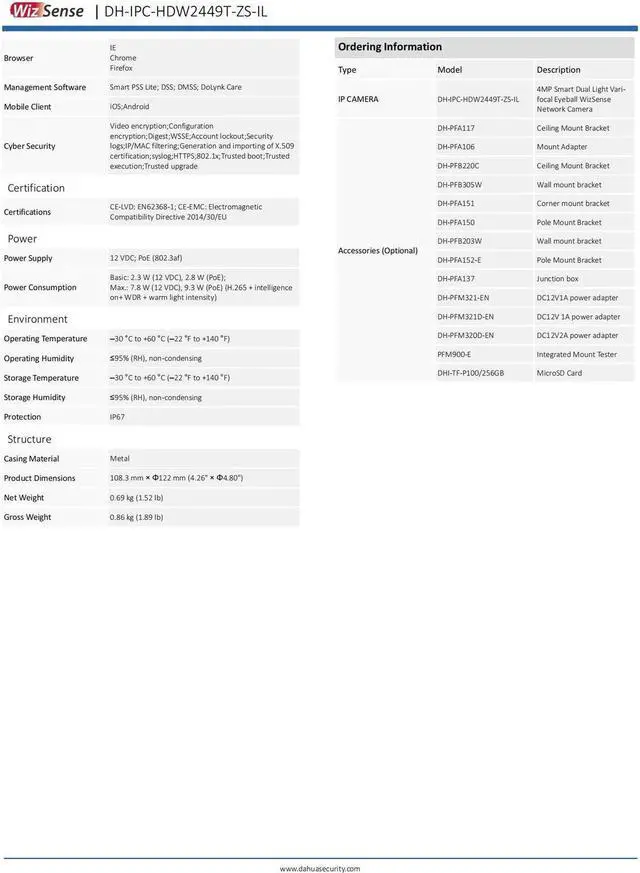 Alt view image 5 of 5 - IPC-HDW2449T-ZS-IL 4MP Dual Light 5xZoom Color IR WizSense IP Camera SMD+