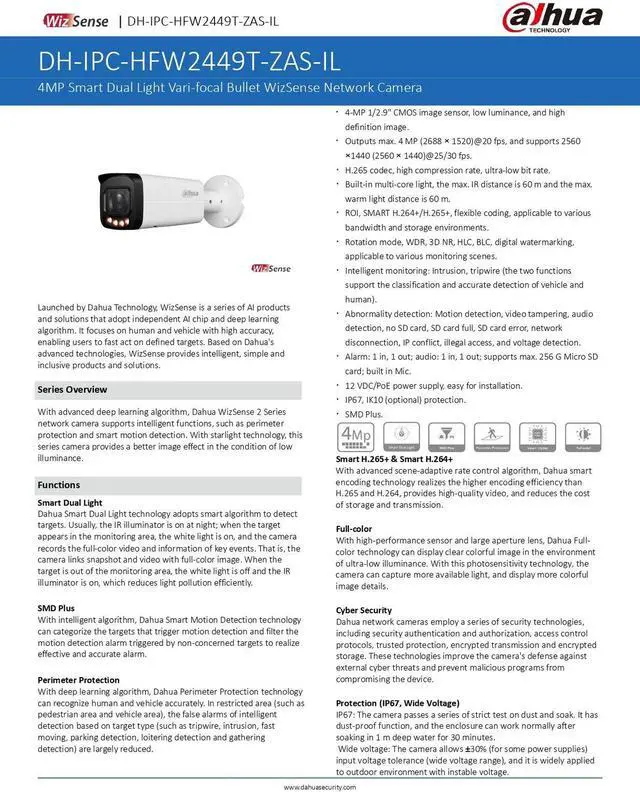 Alt view image 3 of 5 - IPC-HFW2449T-ZAS-IL 4MP WizSense Color 5xZoom Motorized Lens POE IP Camera