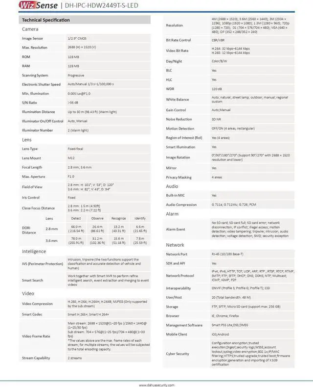 Alt view image 5 of 7 - 4MP IPC-HDW2449T-S-PV Smart Dual Light Mic + Speaker WizSense POE Camera 3.6mm lens