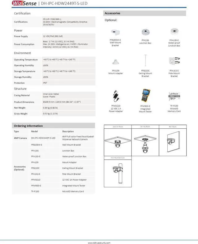 Alt view image 6 of 7 - 4MP IPC-HDW2449T-S-PV Smart Dual Light Mic + Speaker WizSense POE Camera 3.6mm lens
