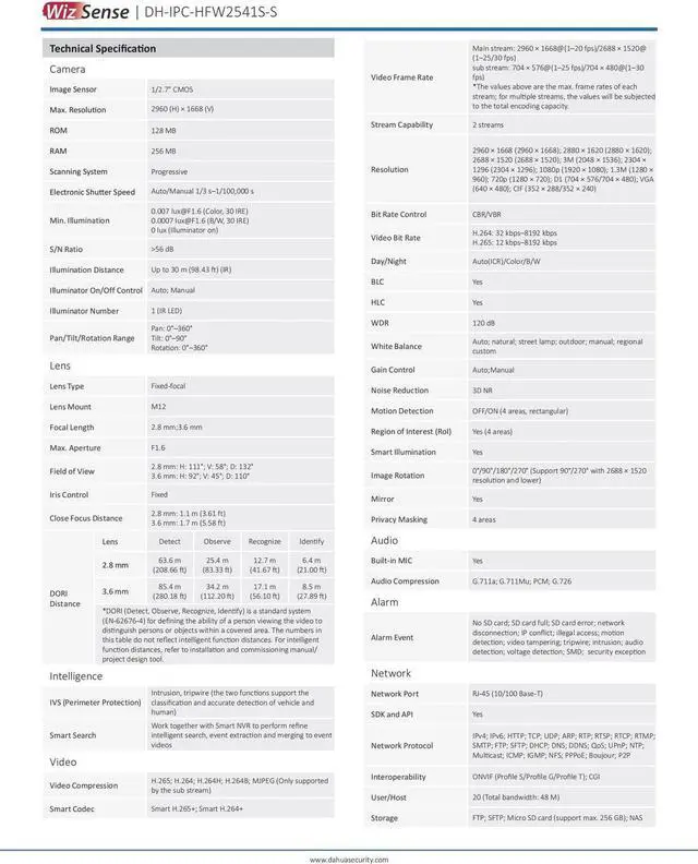 Alt view image 5 of 6 - IPC-HFW2541S-S-S2 5MP Starlight IR Wizsense Bullet IP Camera MIC SMD Plus