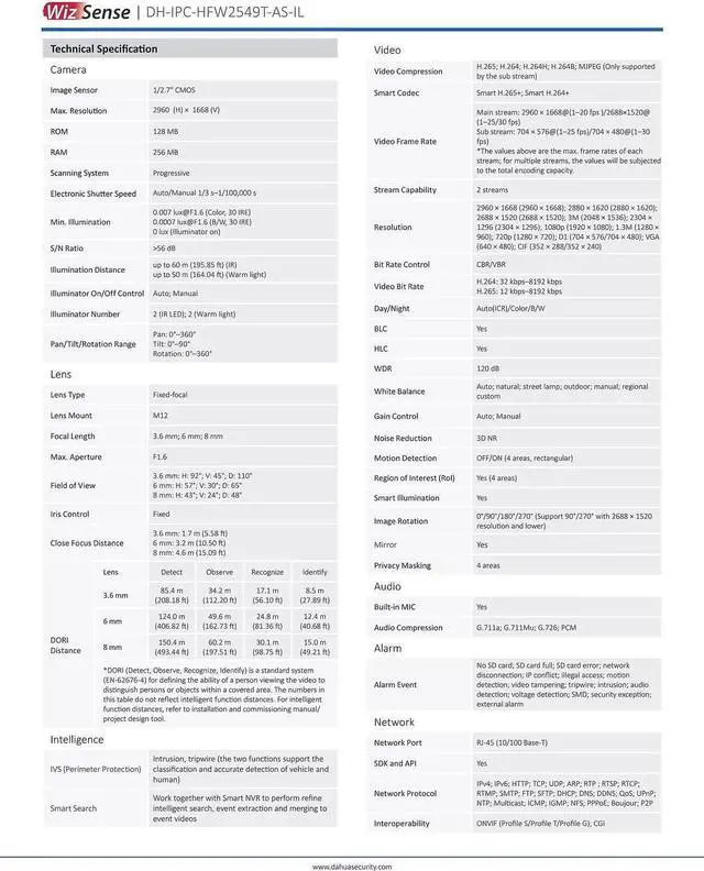 Alt view image 5 of 6 - IPC-HFW2549T-AS-IL 5MP Smart Dual Light PoE Mic Bullet WizSense IP Camera