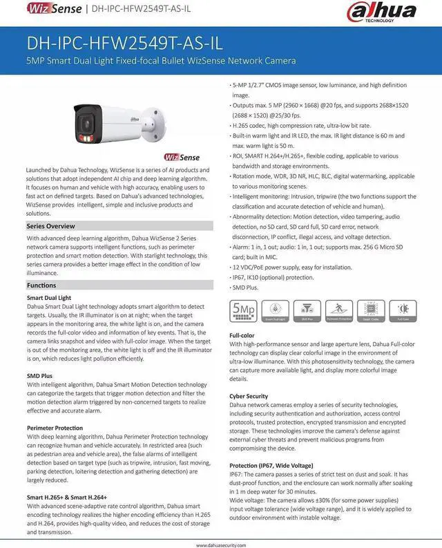 Alt view image 4 of 6 - IPC-HFW2549T-AS-IL 5MP Smart Dual Light Bullet WizSense Network Camera Mic