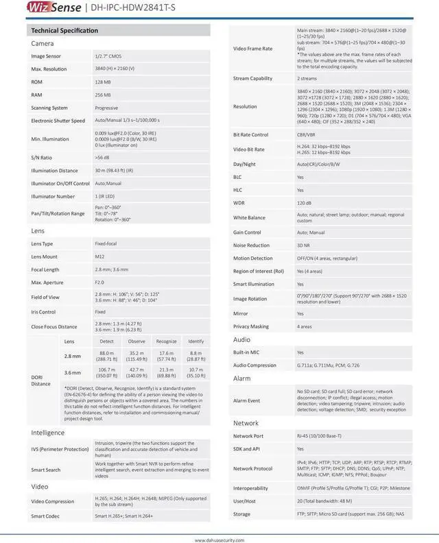 Alt view image 4 of 5 - 8MP 4K IPC-HDW2841T-S WizSense MIC SMD Plus POE Eyeball IP Camera Black 2.8mm lens