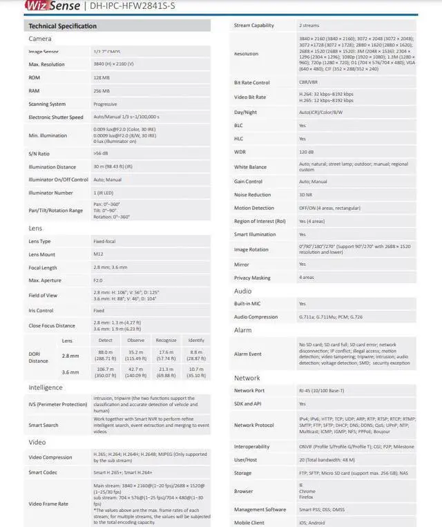 Alt view image 5 of 6 - IPC-HFW2841S-S 4K Wizsense Night IR POE IP Camera 8MP Mic SD Slot Bullet Black 2.8mm lens
