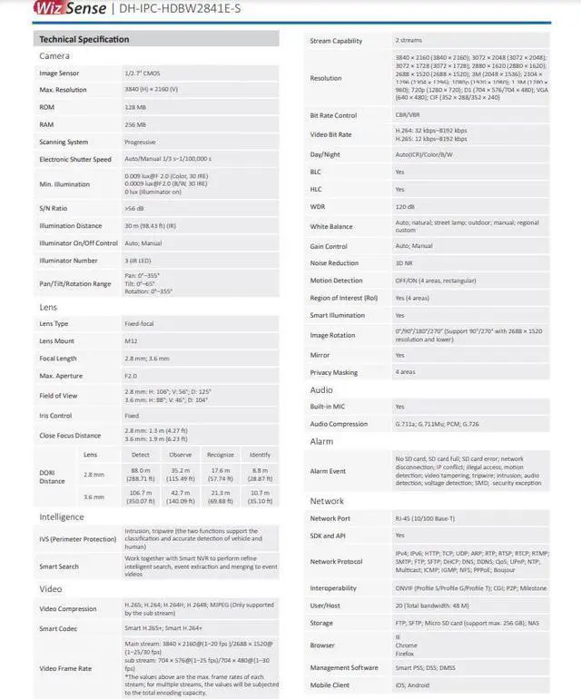 Alt view image 4 of 6 - 4K 8MP POE Mic H.265+ WizSense IP Camera DH-IPC-HDBW2841E-S IP67