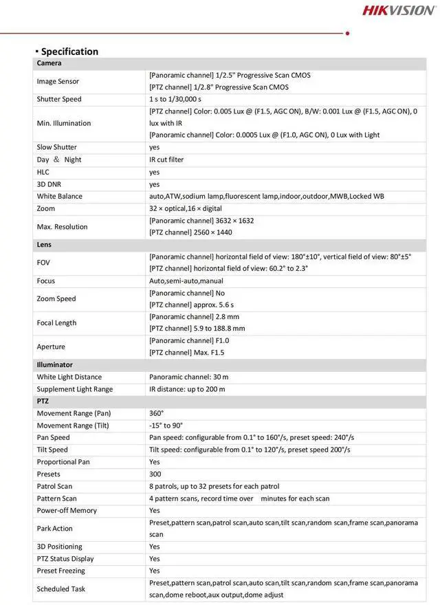 Alt view image 4 of 7 - DS-2SE7C432MWG-EB/26(F0) 6+4 MP 32X TandemVu ColorVu Speed Dome Camera