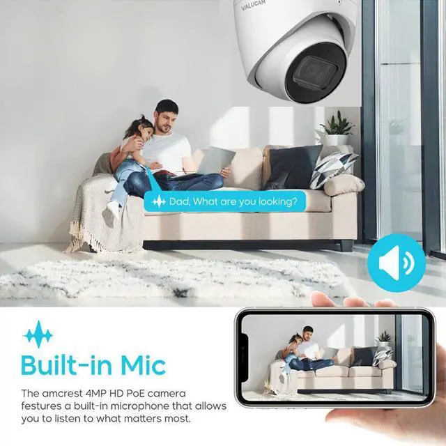 Alt view image 5 of 7 - WizSense AI Mic Black SMD+ 4MP IP Camera Replace IPC-HDW2431TM-AS-S2 3.6mm Black