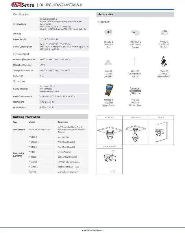 Alt view image 7 of 7 - 4MP Full Color MIC Dual Light WizSense IPC-HDW2449TM-S-IL SMD+ IP Camera 3.6mm
