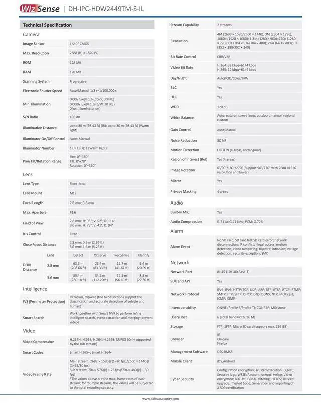 Alt view image 6 of 7 - 4MP Full Color MIC Dual Light WizSense IPC-HDW2449TM-S-IL SMD+ IP Camera 3.6mm
