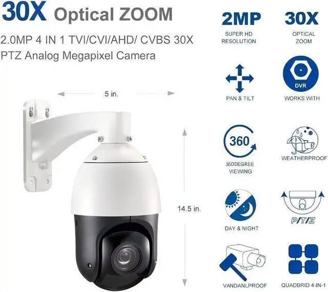 Alt view image 3 of 7 - 1080P 30x Optical Zoom AHD/CVI/TVI/CVBS High Speed Dome PTZ Camera IR 80m