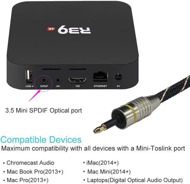 Alt view image 5 of 5 - 1Pcs  Digital Toslink to Mini Toslink Cable 3.5mm SPDIF Optical Fiber Cable 3.5 to Optical Audio Cable Adapter for Macbook 3.3FT