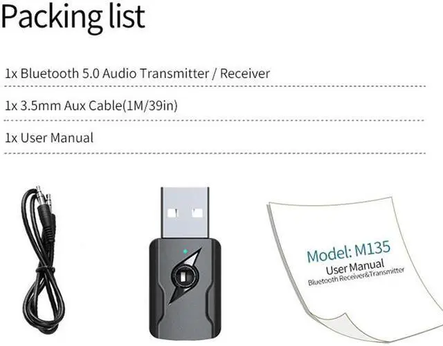 Alt view image 4 of 6 - 5.0 Bluetooth TX 3.5Mm AUX RX USB Bluetooth 5.0 Adapter Dual Output Computer Audio Adapter BT5.0, A2DP, AVRCP
