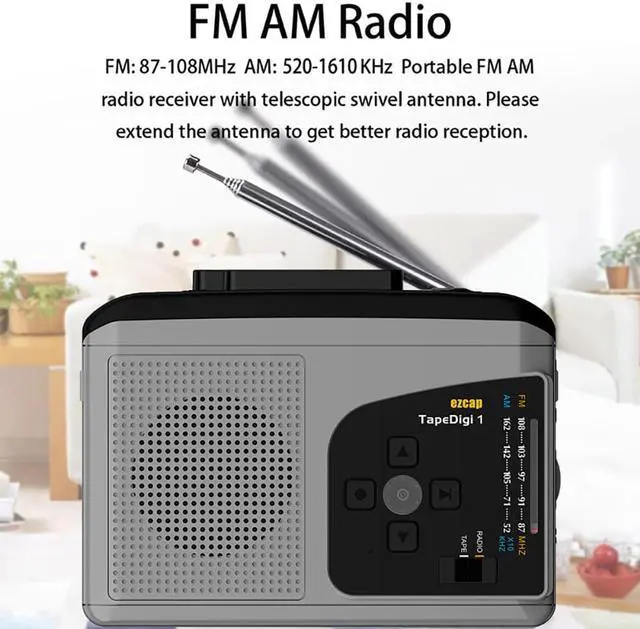 Alt view image 4 of 6 - Ezcap Tape Walkman Cassette Player AM/FM Radio Mic Recorder,Cassette To MP3 Converter To Micro SD Card Audio Capture Card Box